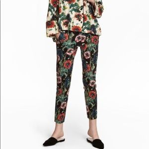 Poppy Print Ankle Pants Floral Print Crop Trousers